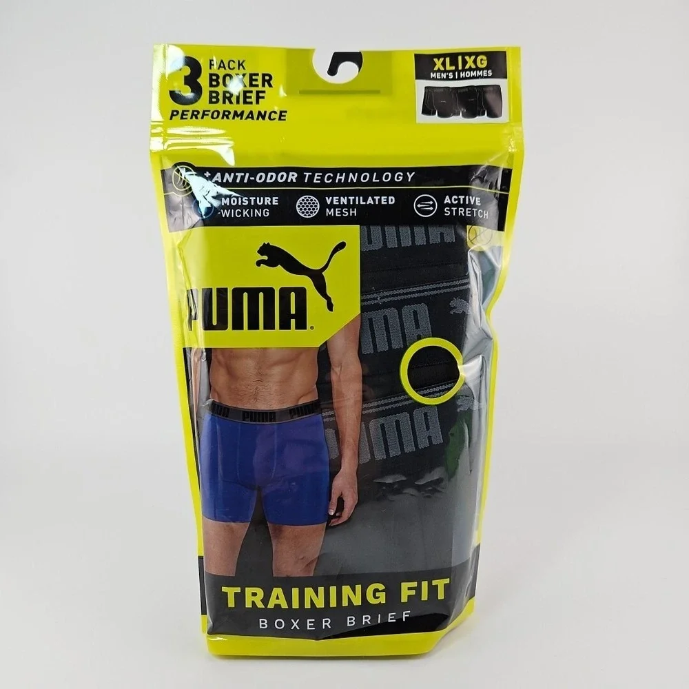 Puma Performance Training Fit Boxer Brief 3 Pack Black Men's Size XL 40-42